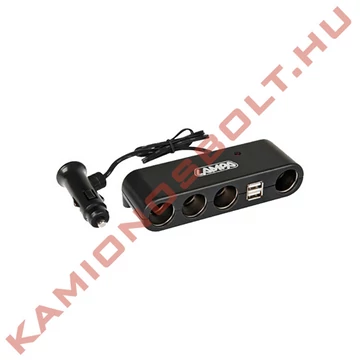 Szivargyújtó elosztó 4-es (5A) + 2 USB (1A) 12-24V