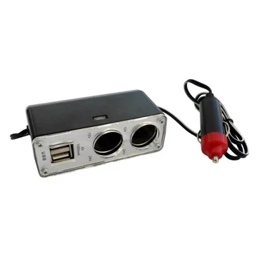 Szivargyújtó elosztó 2 alj/2 USB alj 12V (1000mA USB)