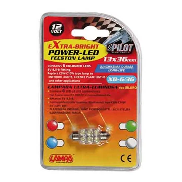 Izzó ledes 12V 5W szoffita 6 LED piros