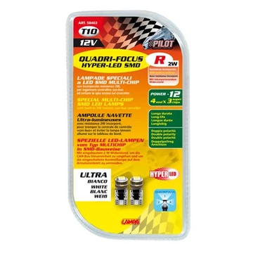 Izzó LEDes 12V 5W T0 üveg 4 SMD Hyper LED fehér Quadrifocus