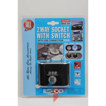 Szivargyújtó elosztó 2-es + USB aljzat kapcsolós 272689