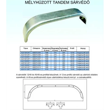 Sárvédõ ív Szgk. dupla tengely tandem 14 fém 1550x220mm