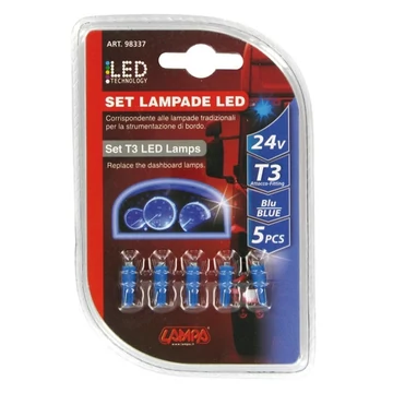 Izzó LEDes 24V 1,2W T3 1LED üveg kék