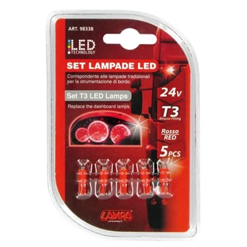 Izzó LEDes 24V 1,2W T3 1LED üveg piros