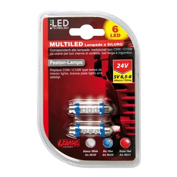 Izzó ledes 24V (5W) szoffita kék 6 LED