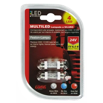 Izzó ledes 24V 5W 4LED szoffita fehér 11x38mm