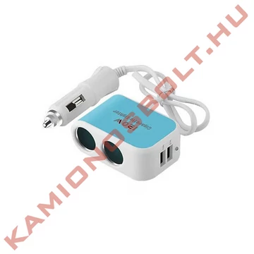 Szivargyújtó elosztó USB 12V 2/2 aljzat 