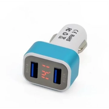 Szivargyújtós USB dupla + Digitális voltmérõ 12-24V