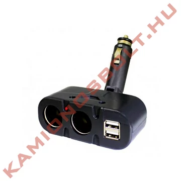 Szivargyújtó elosztó aljzat 2-es + 2 USB karos