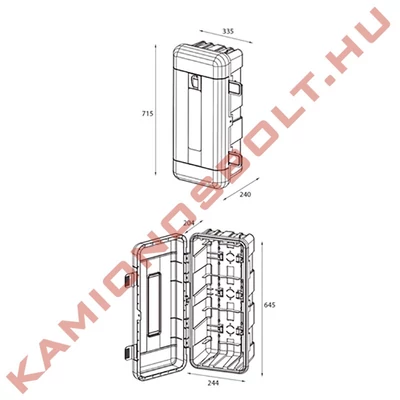 Tűzoltó készülék tartó doboz piros/fekete 9kg 715x335x240mm REGON
